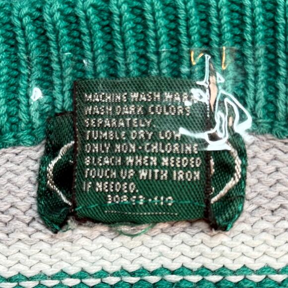 IZOD PREPPY VINTAGE STRIPE CREW NECK SWEATER GREEN WHITE GRAY LARGE - Picture 7 of 8